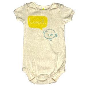 Stem Baby Oatmeal Short Sleeve Bodysuit Tweet Bird Organic Cotton Size 9M